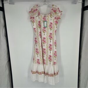 Islapayal Pink Floral Puff Sleeve Off-the-Shoulder Bohemian Midi Dress Small NWT